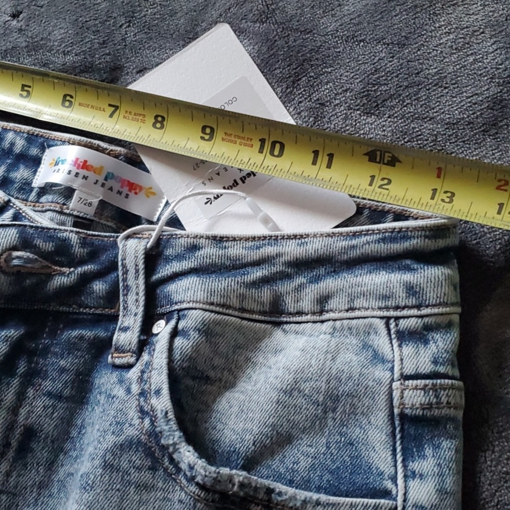 Light Blue Women's Distressed Flare Jeans with Raw Hem - Picture 6 of 6